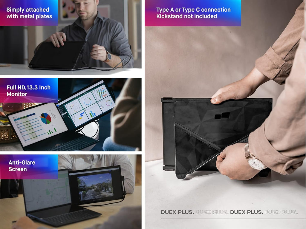 Duex plus Portable Monitor for Laptops, USB C/USB a Plug and Play 13.3" Laptop Screen Extender